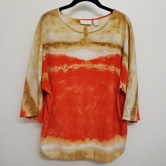 Chico's Tie Dye Roll Tab Sleeve Pullover Top Sz 1 - Picture 1 of 3